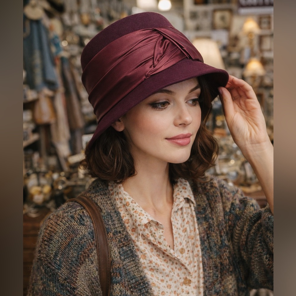 Alessandra Bacci Firenze Burgandy Wool Fedora Hat Women Made in Italy